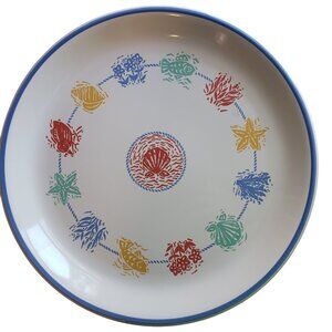 Vtg Dansk Seascape Stoneware Serving Platter Sea Horse Shell Japan MET/NR RARE